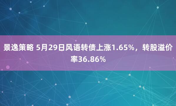 景逸策略 5月29日风语转债上涨1.65%，转股溢价率36.86%